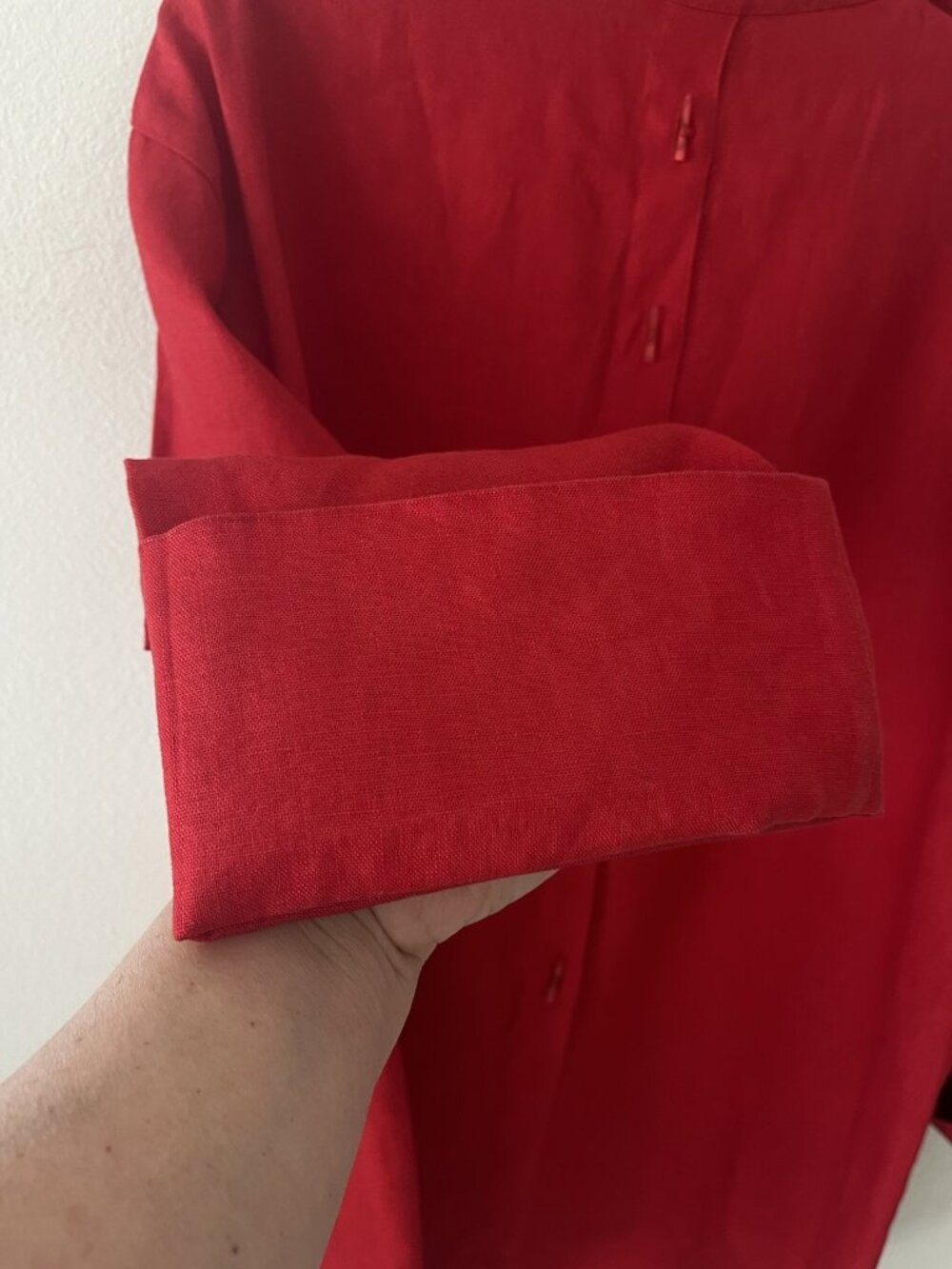 Courtney Washington 100% Linen Red Linen Top Size S Oversized Lagenlook NEW Art - Picture 8 of 10